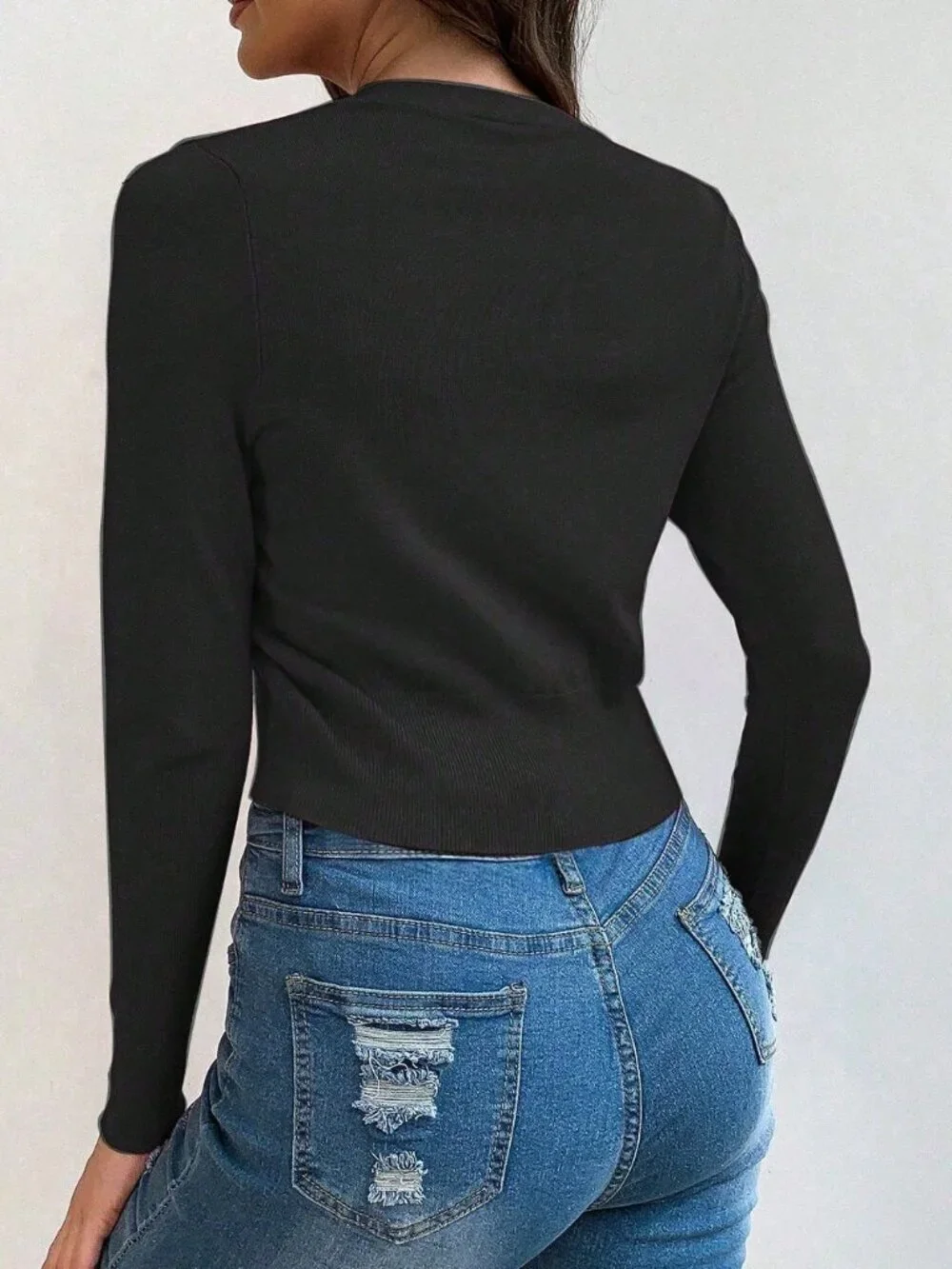 Black Casual Women's V-Neck Long Sleeve Cardigan
